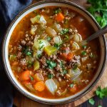 Old-fashioned vegetable beef soup recipe with cabbage